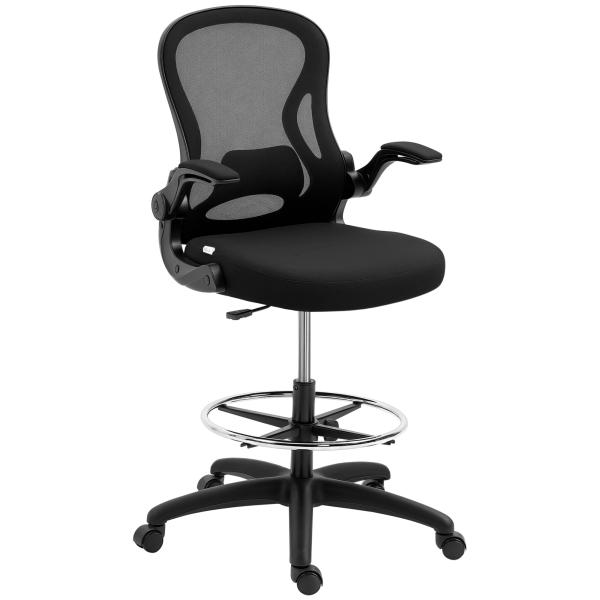 Cadeira de Escritório com Suporte Lombar Apoio para os Braços Dobrável e Altura Ajustável 59x65x102 - 122 cm Preto