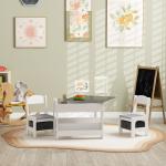 Conjunto de Mesa e 2 Cadeiras Infantis 2 em 1 com Ardósia Gavetas de Tecido e Espaço de Armazenamento para Quarto Cinza