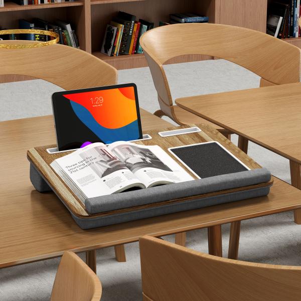Suporte para Portátil com Amofada Ranhura para Tablet Almofada para Mouse Apoio para os Punhos Mesa para Portátil 55,5x37x9 cm Carvalho