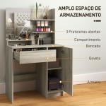 Toucador de Maquilhagem com Banco Mesa de Maquilhagem com Espelho Prateleiras e Gaveta 80x40x132 cm Madeira e Bege