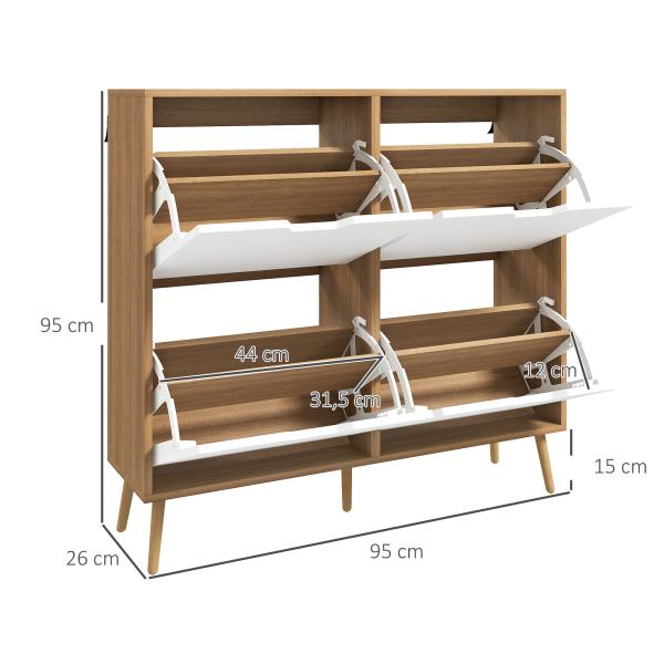 Sapateira para 16 Pares de Sapatos com 4 Gavetas e Prateleiras Ajustáveis 95x26x95 cm Madeira