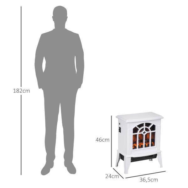 Lareira Elétrica Portátil 1000/2000W com Simulação de Chama Termostato e Proteção de Superaquecimento 36,5x24x46 cm Branco