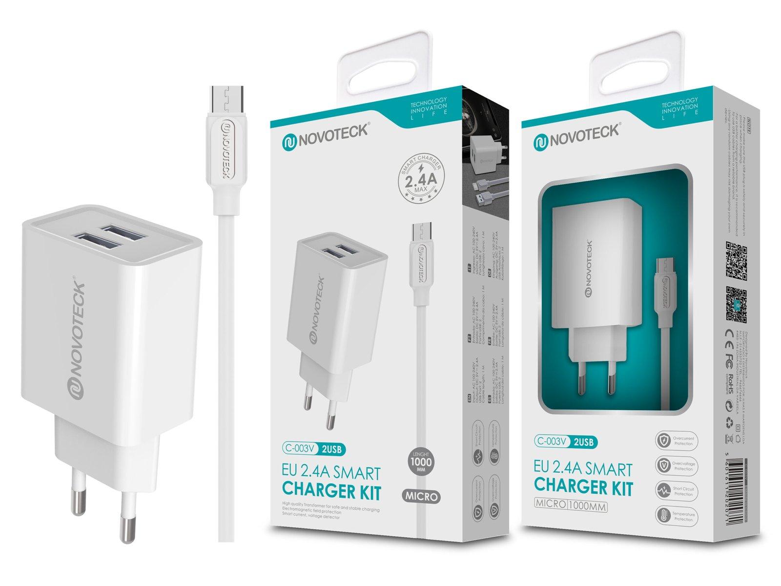 Carregador com Cabo Micro Branco 2.4A 2 USB NOVOTECK C-003V