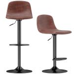 2 Bancos de Bar Reguláveis em Altura 84 - 104 cm com Encosto e Apoio para os Pés Estofadas em PU Giratórias em 360° Marrom
