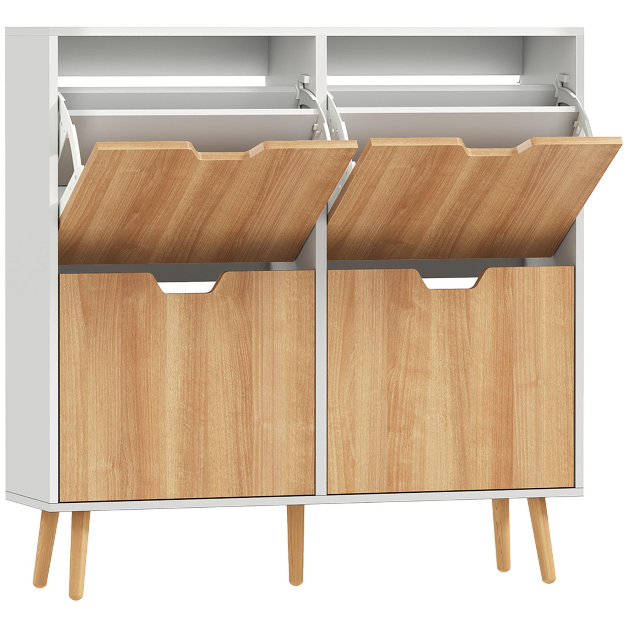 Sapateira para 16 Pares de Sapatos com 4 Gavetas e Prateleiras Ajustáveis 95x26x95 cm Branco e Madeira