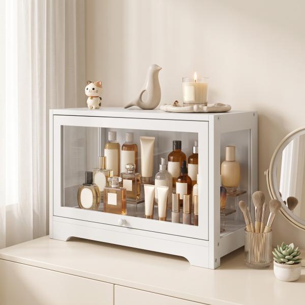 Vitrine Expositora para Coleções com Porta Acrílica Elevatória Deslizante para Figuras Decorativas 59x30x40 cm Branco