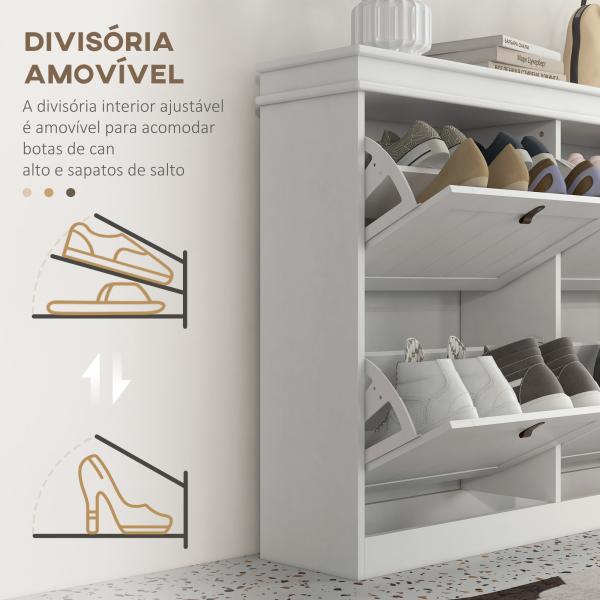 Móvel Sapateira Branco Sapateira Estreita com 4 Portas e Prateleira Ajustável para 20 Pares de Sapatos 105x24x82,5 cm Branco