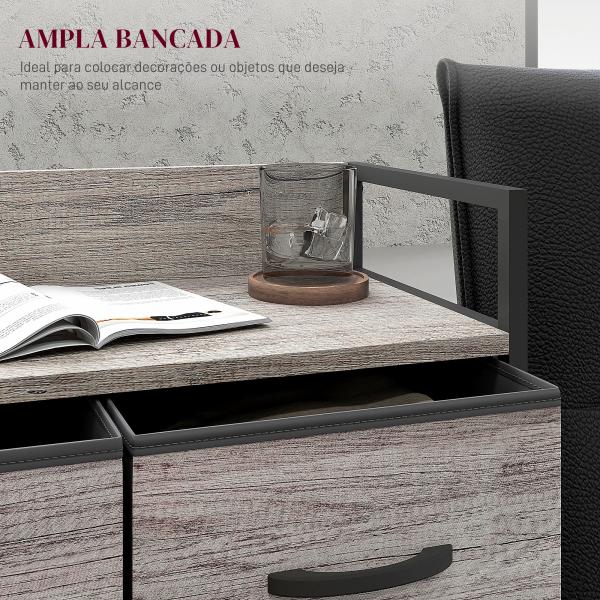 Cómoda de Quarto Armário de Armazenamento com 4 Gavetas Dobráveis Prateleira Aberta e Estrutura de Aço para Sala Entrada 60x29x85 cm Cinzento