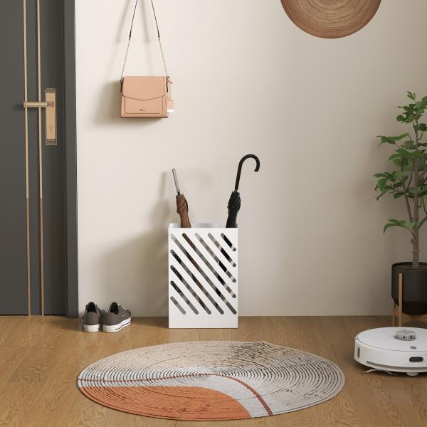 Suporte para Guarda - Chuvas de Aço Galvanizado Estreito com Bandeja de Gotejamento Removível 4 Ganchos 28x14x41 cm Branco