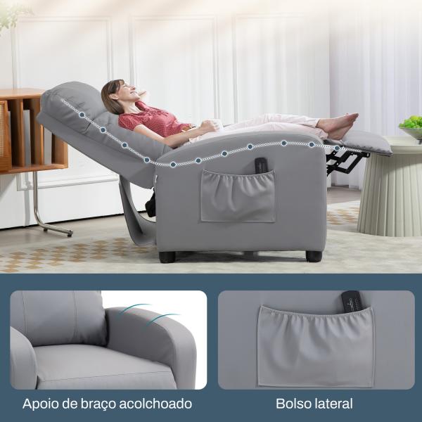 Poltrona de Massagem Reclinável com Controlo Remoto 2 Áreas de Massagem 8 Programas 5 Níveis 68x88x98 cm Cinzento