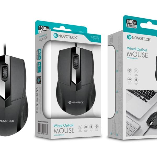 Rato Óptico com Fio NOVOTECK JS - 002 - Design Ergonômico e Alta Precisão de 1600 DPI