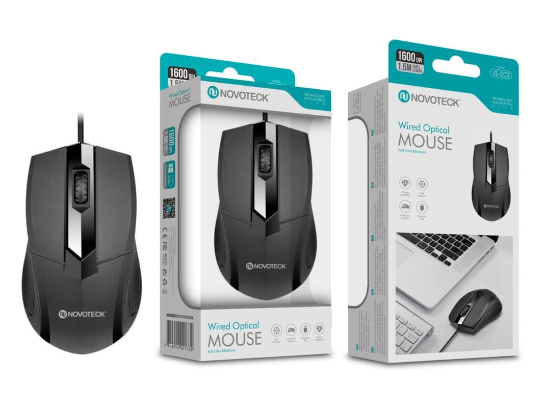 Rato Óptico com Fio NOVOTECK JS - 002 - Design Ergonômico e Alta Precisão de 1600 DPI