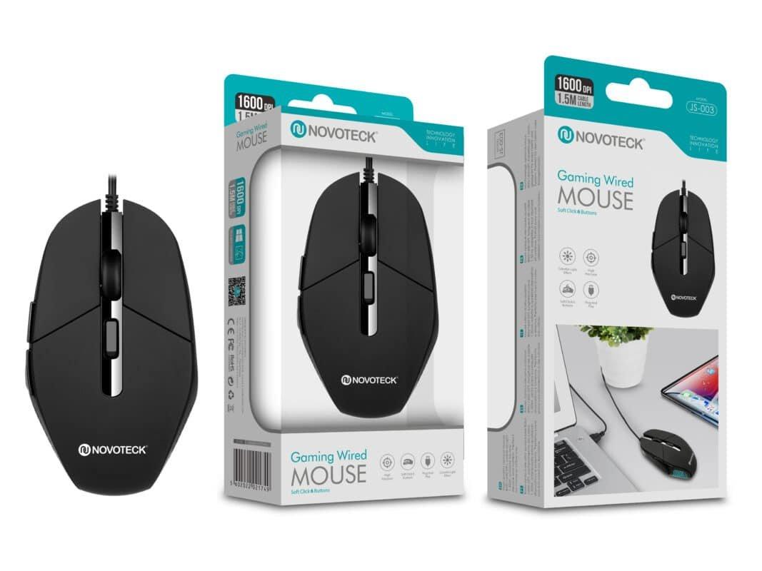 Rato com Fio de Alta Precisão NOVOTECK JS-003 - Ergonómico, Plug-and-Play, Compatível com Diversos SO, 1600 DPI