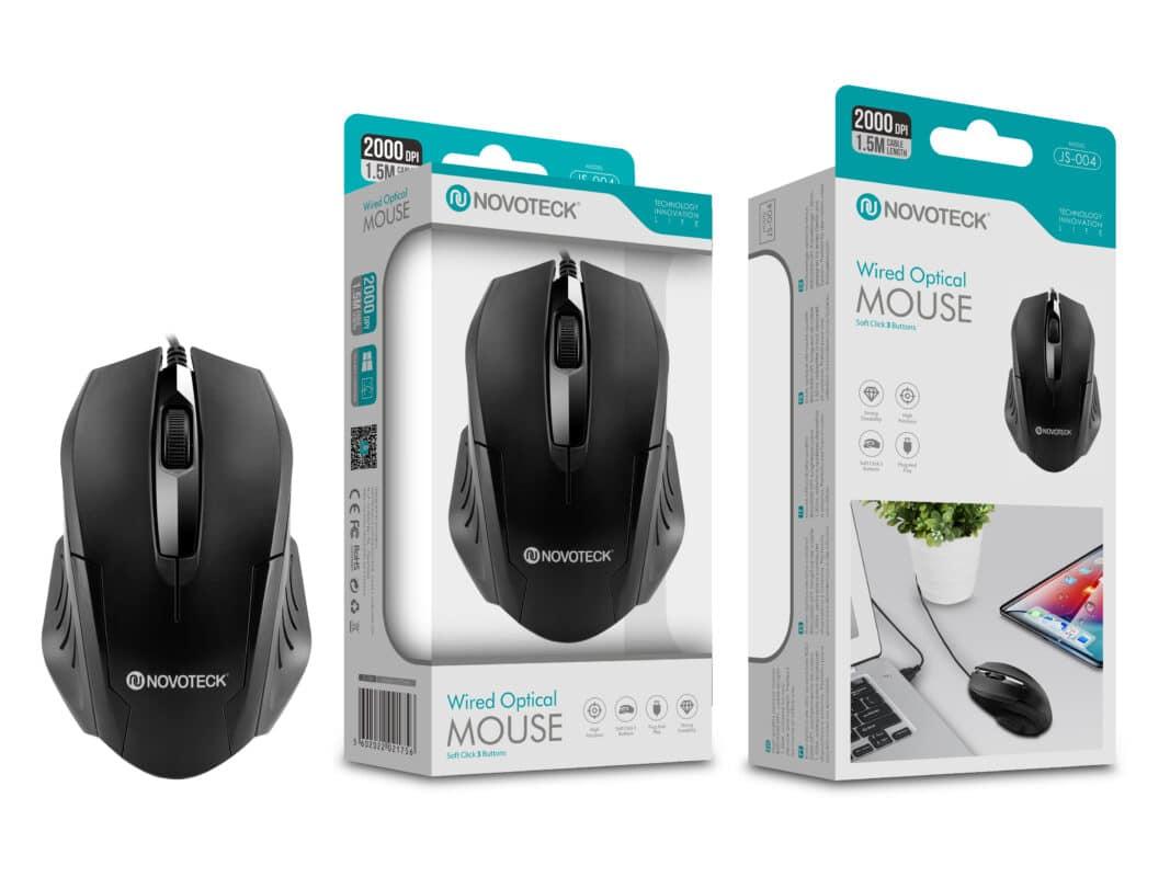 Rato Óptico com Fio NOVOTECK JS - 004 - 2000 DPI, Ergonómico, Plug - and - Play