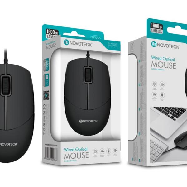 Rato Óptico NOVOTECK JS - 005 com Fio Office - 1600 DPI, Ergonómico, Plug - and - Play