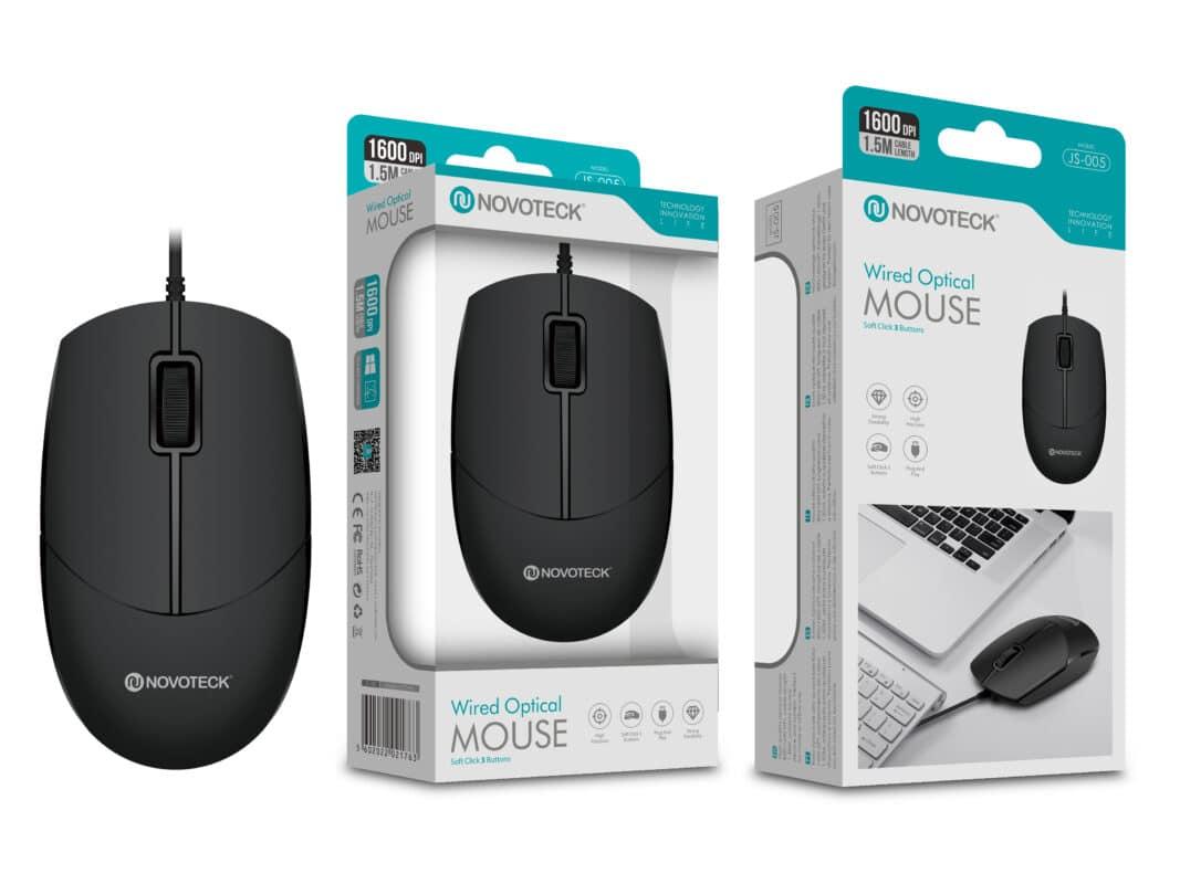 Rato Óptico NOVOTECK JS - 005 com Fio Office - 1600 DPI, Ergonómico, Plug - and - Play