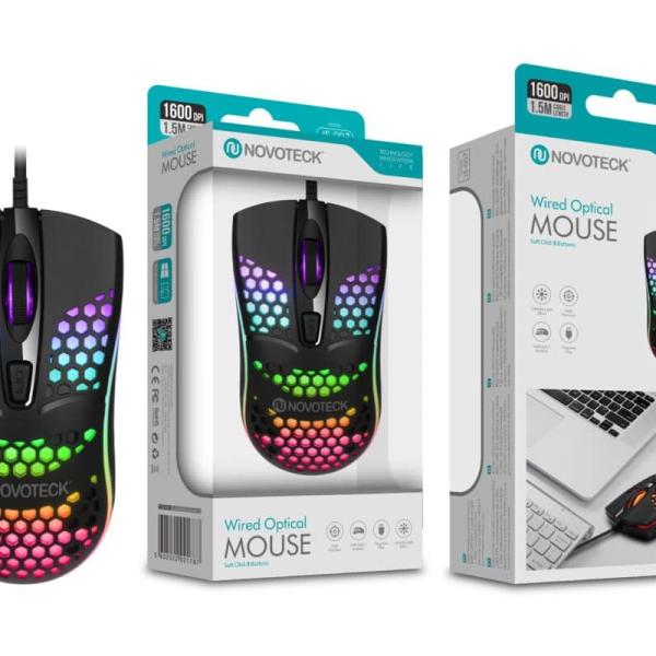 Rato Óptico Negro Mini-Perfurados com Fio JS-007