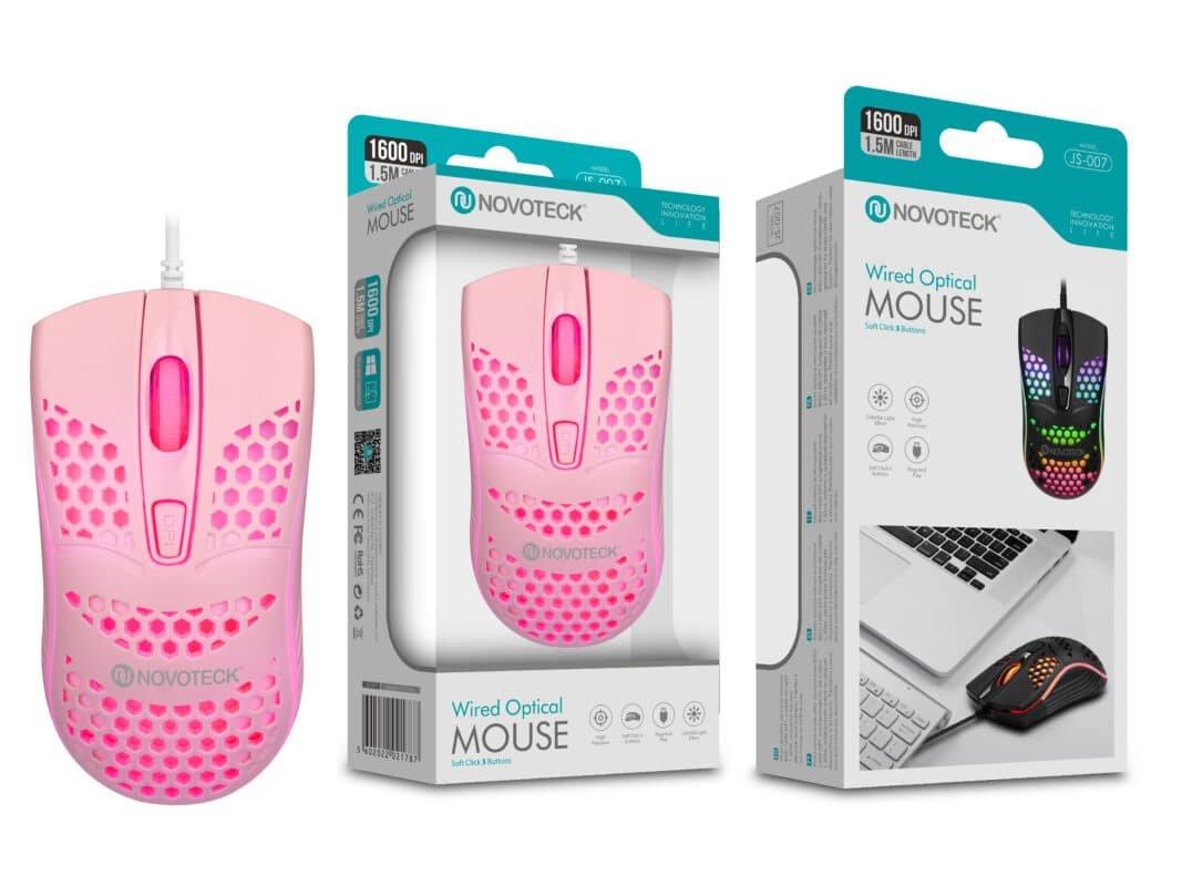 Rato Óptico Rosa Mini-Perfurados com Fio JS-007