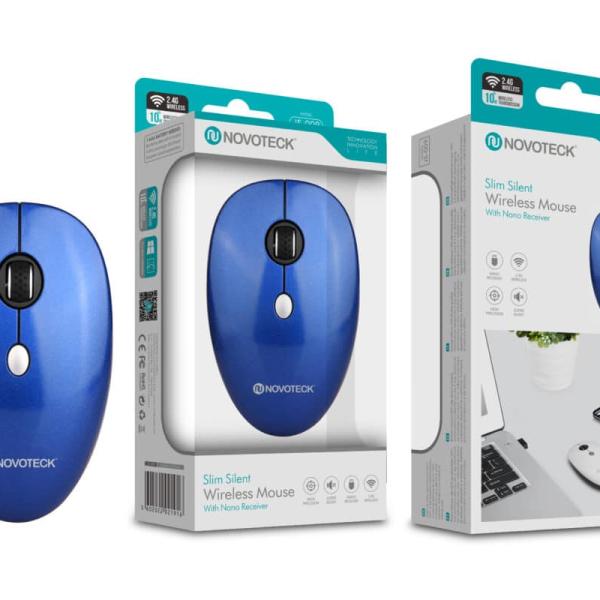 Rato Sem Fios Azul JS - 009 - Design Slim, Clique Silencioso, Receptor Nano