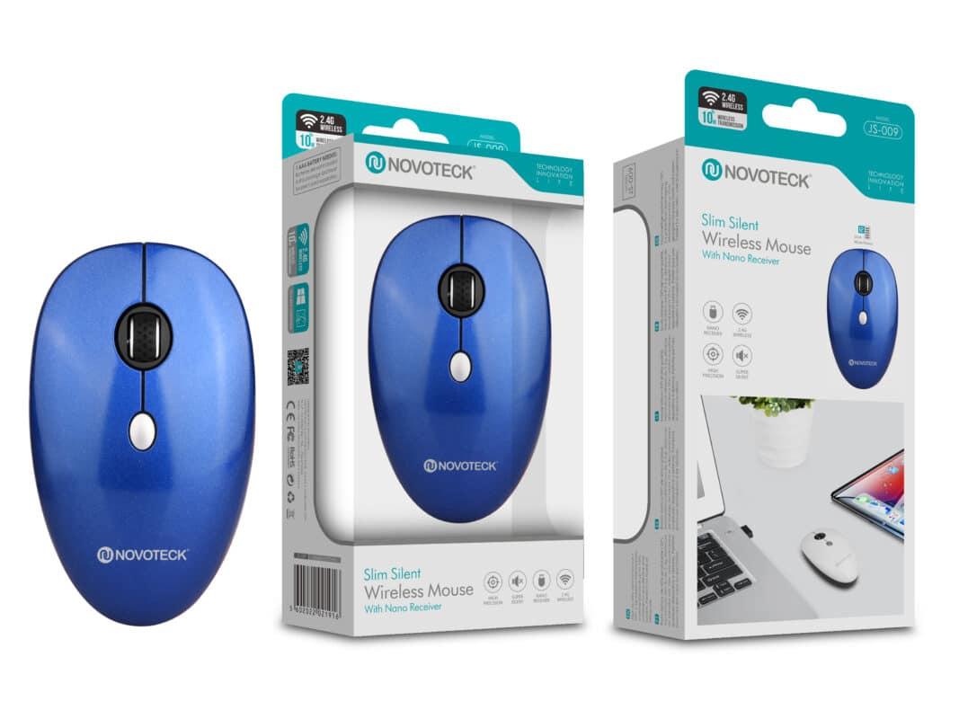 Rato Sem Fios Azul JS - 009 - Design Slim, Clique Silencioso, Receptor Nano