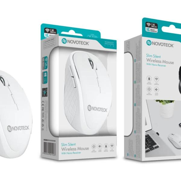 Rato Sem Fios Silencioso NOVOTECK JS - 010 - Ultrafino, Clique Silencioso, Design Elegante em Branco
