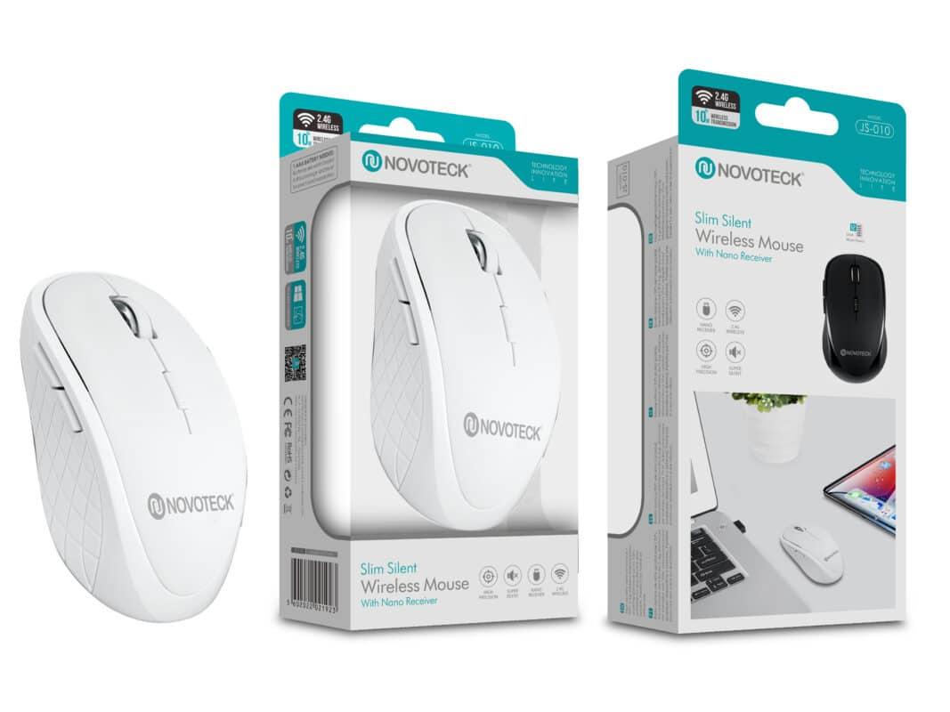 Rato Sem Fios Silencioso NOVOTECK JS - 010 - Ultrafino, Clique Silencioso, Design Elegante em Branco