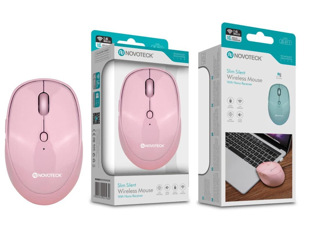 Rato Sem Fios Silencioso Rosa JS - 011 - Design Slim, Operação Silenciosa