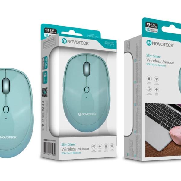 Rato Sem Fios Silencioso Verde Água JS-011 - Design Slim, Operação Silenciosa