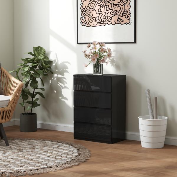 Cómoda com 4 Gavetas de Madeira Cómoda de Dormitório Cómoda Branca para Sala de Estar Estilo Moderno 55x34x80 cm Preto