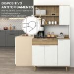 Armário de Cozinha Alto com 4 Portas, Prateleiras Ajustáveis, Gaveta e Compartimentos Abertos, 98x39x180 cm, Branco e Natural