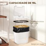 Balde de Lixo Automático 15L com Sensor Infravermelhos e Modo Manual Anel de Retenção Antimarcas 27,6x21,4x33,5 cm Branco