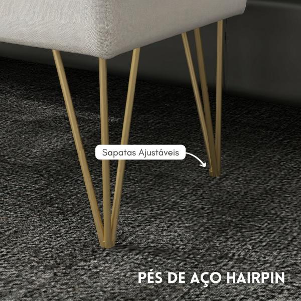 Banco para Pé de Cama Estofado em Tecido Sintético com Pernas de Aço e Assento Acolchoado 100x40x49 cm Creme