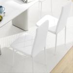 Conjunto de 6 Cadeiras de Sala de Jantar Estofadas em Couro Sintético com Encosto Alto e Pés de Aço 41x50x97 cm Branco
