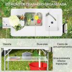 Mesa para Campismo Dobrável Mesa com 2 Lavatórios Mangueira de Drenagem Estação de Limpeza 108x58x92 cm Branco