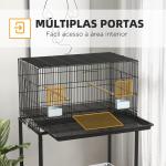 Gaiola para Pássaros com Rodas 77x46x119 cm Bandeja Amovível 2 Poleiros 2 Comedouros e Prateleira de Armazenamento Preto
