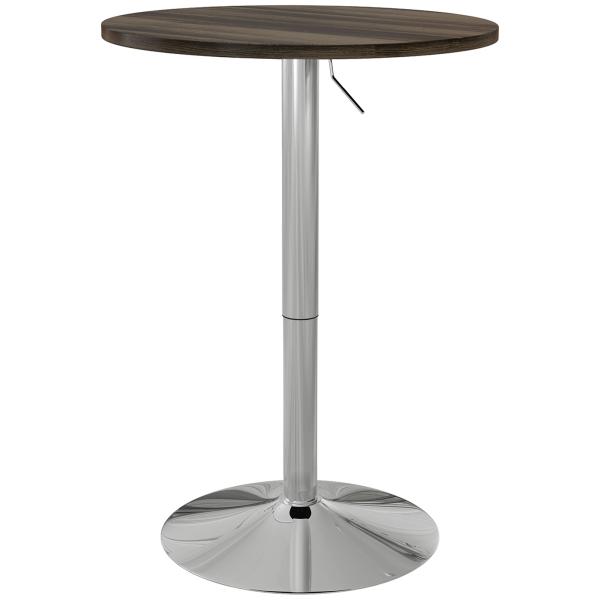 Mesa Alta Cozinha Mesa Alta Bar Redonda para 2 Pessoas Altura Ajustável Tampo Giratório 360° 60x60x91 cm Nogueira
