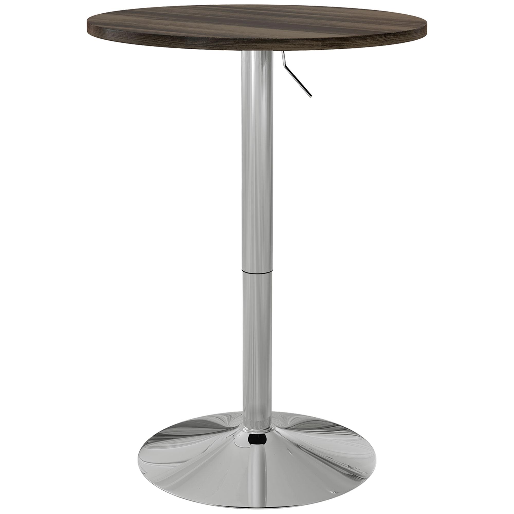 Mesa Alta Cozinha Mesa Alta Bar Redonda para 2 Pessoas Altura Ajustável Tampo Giratório 360° 60x60x91 cm Nogueira
