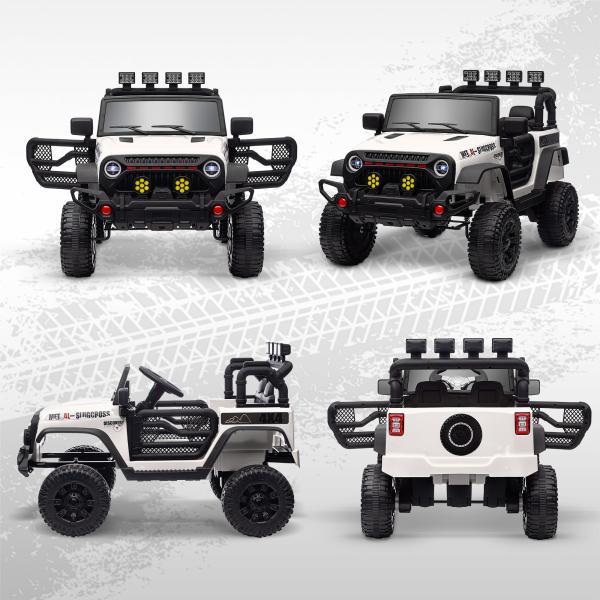 Carro Elétrico para Crianças com Bateria de 12V Controlo Remoto Faróis LED Buzina e Música 100x63x65 cm Branco
