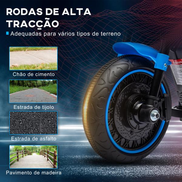 Motocicleta Elétrica para Crianças de 18 - 36 Meses com Bateria 6V Farol e Rodas Auxiliares Removíveis 76x42x57 cm Azul