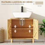 Móvel para Lavatório Pousar em Bambu com Portas Ripadas Armário de Casa de Banho para Lavatório sem Pedestal 60x30x60 cm Madeira
