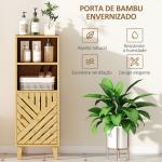 Armário de Casa de Banho Estreito Móvel Auxiliar de Casa de Banho 32x30x90 cm com 2 Prateleiras Abertas e Pés de Bambu Madeira