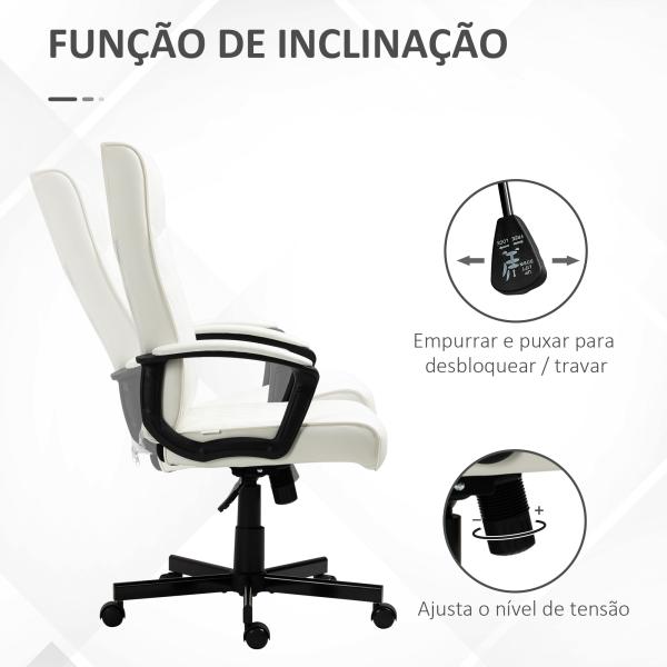 Cadeira de Escritório Giratória 360° com Encosto Alto Altura Ajustável e Função de Inclinação 65x65x102 - 112,5cm Branco creme