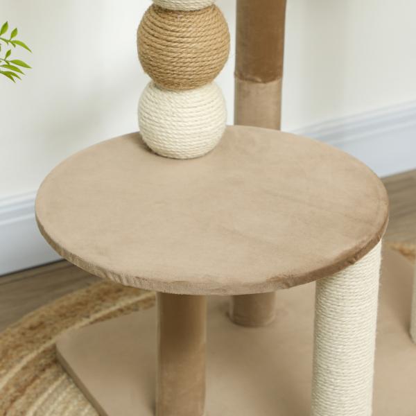 Arranhador para Gatos Arranhador para Gatos com Estofado em Borrego Plataformas Bola Suspensa e Poste de Juta 56x54x86 cm Marrom
