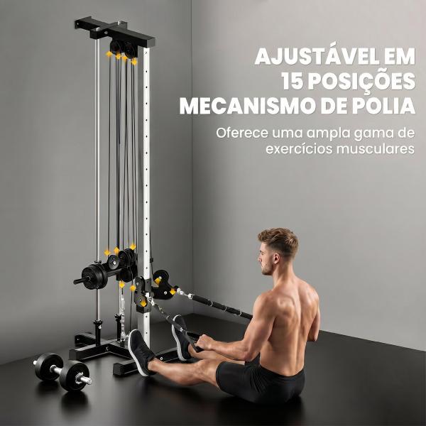 Máquina de Polias de Parede Ajustável em 15 Posições Multifunções para Ginásio e Casa 62x60x200 cm Preto