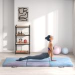 Tapete de Ginástica Dobrável com Espessura de 5 cm Tapete de Exercício 180x60x5 cm com Alças de Transporte Azul Degradê