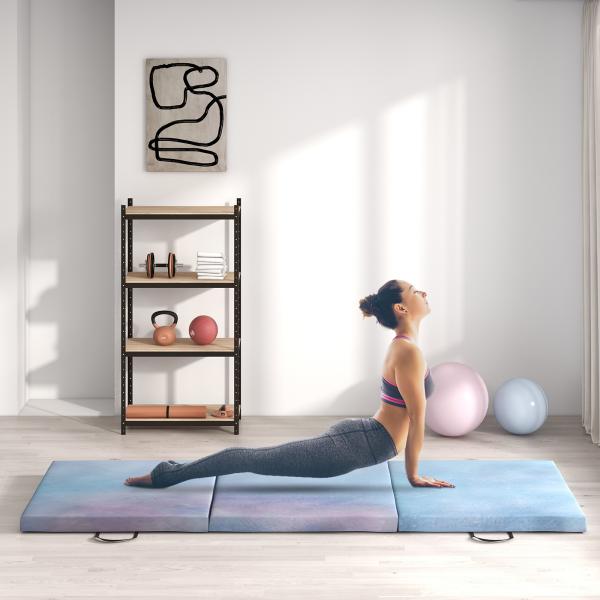 Tapete de Ginástica Dobrável com Espessura de 5 cm Tapete de Exercício 180x60x5 cm com Alças de Transporte Azul Degradê