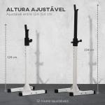 Suporte para Barra de Pesos Ajustável Estante de Aço para Levantamento de Pesos Carga Máx. 150kg Treinamento em Academia Casa 52x48x105 - 160cm Branco e Preto