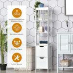 Armário de banheiro alto Multiuso 3 prateleiras 2 gavetas 30x30x144 cm Branco