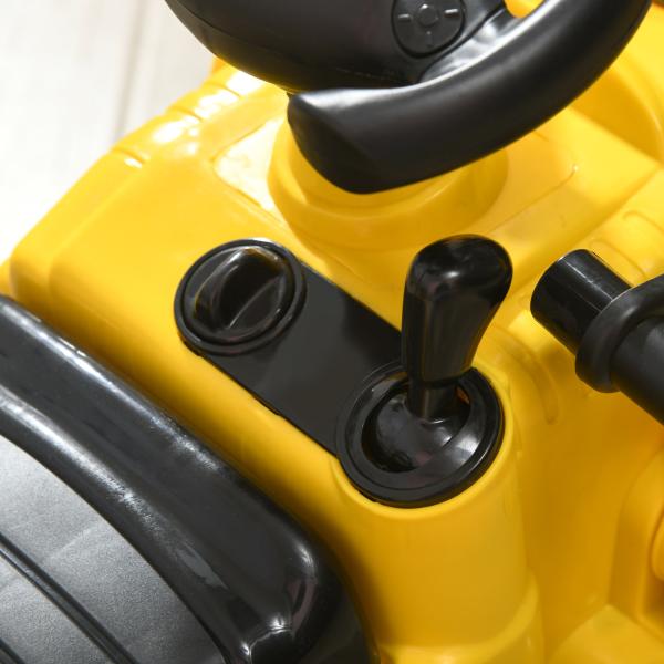 Carro Andador para Crianças Escavadora para Crianças com Pá Dianteira Buzina Volante e Compartimento Oculto 80x26,5x39 cm Amarelo