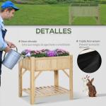 Horta Urbana de Madeira Mesa de Cultivo com 6 Compartimentos e Prateleira Inferior para Plantas e Flores em Jardim Terraço Exterior Capacidade 80 kg 78,5x58x81 cm Cor Natural